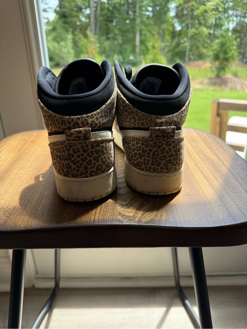 Jordan Kids High-Top Sneakers in Black and Brown Leopard Print